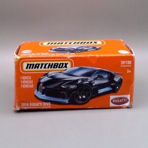 Matchbox 2018 Bugatti Divo Black Blue 39/100 Diecast Car Power Grabs 2021 Box